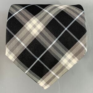 BURBERRY LONDON Grey Black Plaid Silk Tie